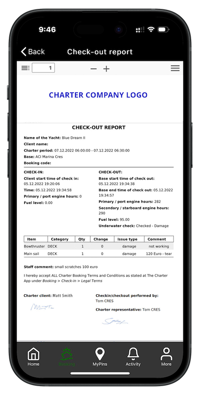 Charter Manager App check-out short