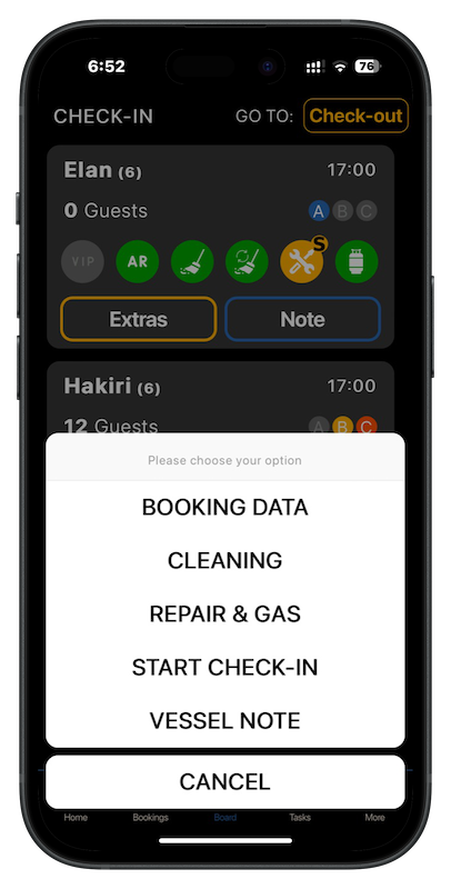 Charter Manager App Check-in options